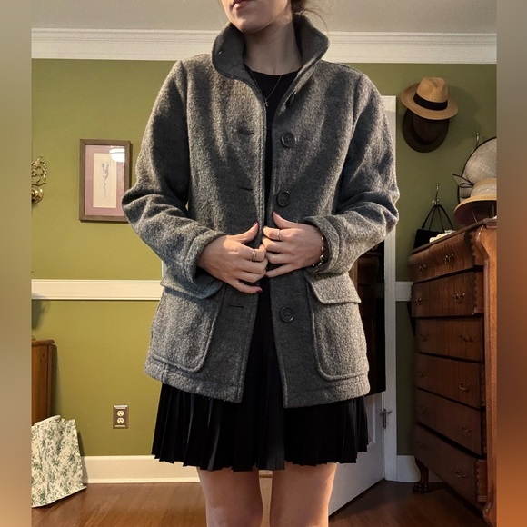 L.L. Bean Charcoal Boiled Wool Coat - Picture 1 of 7